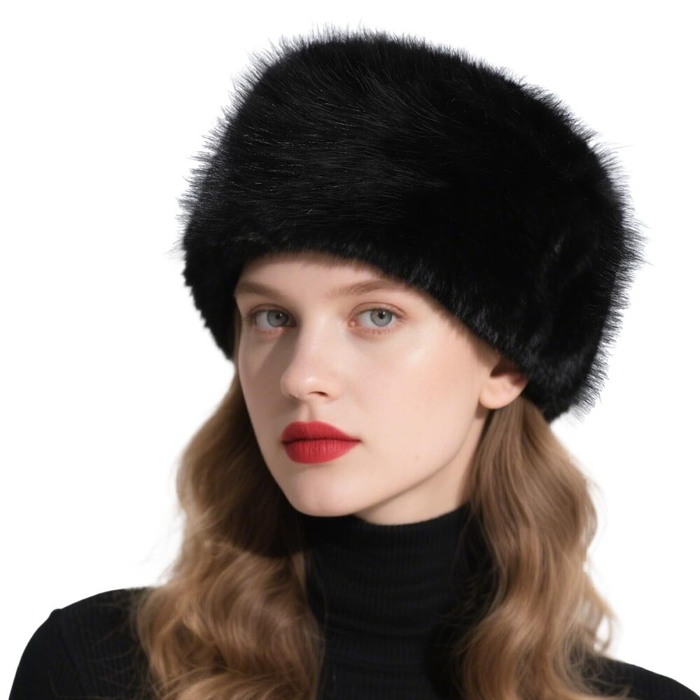 9786 Winter Hat Faux Fur Furry Hat for Cold Weather Cossak Russian Style